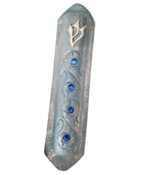 Picture of Mezuzah 10cm Lt. Blue and Silver w/ Crystal