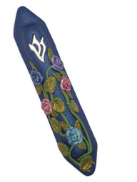 Picture of Polymer clay mezuzah 10cm navy blue w/ flowers