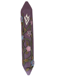 Picture of Polymer clay mezuzah 10cm purple w/ flowers