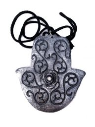 Picture of Antiqued silver and black hamsa pendant
