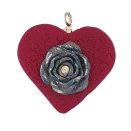 Picture of Polymer clay red heart w/ silver rose
