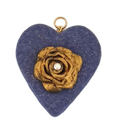 Picture of Polymer clay faux lapis heart w/ gold rose