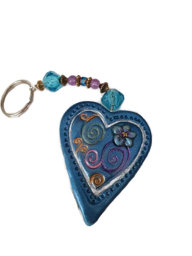 Picture of Key Chain Polymer Clay Blue Heart Swirl