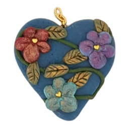 Picture of Polymer clay teal heart w/ flowers