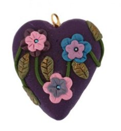 Picture of Polymer clay purple heart w/ flowers