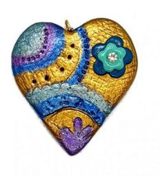 Picture of Polymer clay colorful heart gold and blue