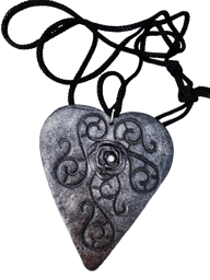 Picture of Polymer clay silver and black heart pendant