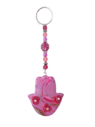 Picture of Polymer Clay Hamsa KeyChain-Pink Floral