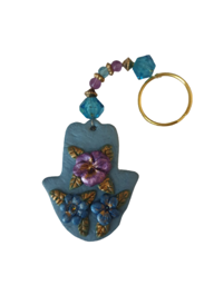 Picture of Hamsa key chain blue w/ small flowers