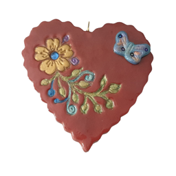 Picture of Polymer Clay Red Heart 'w Floral Stamp